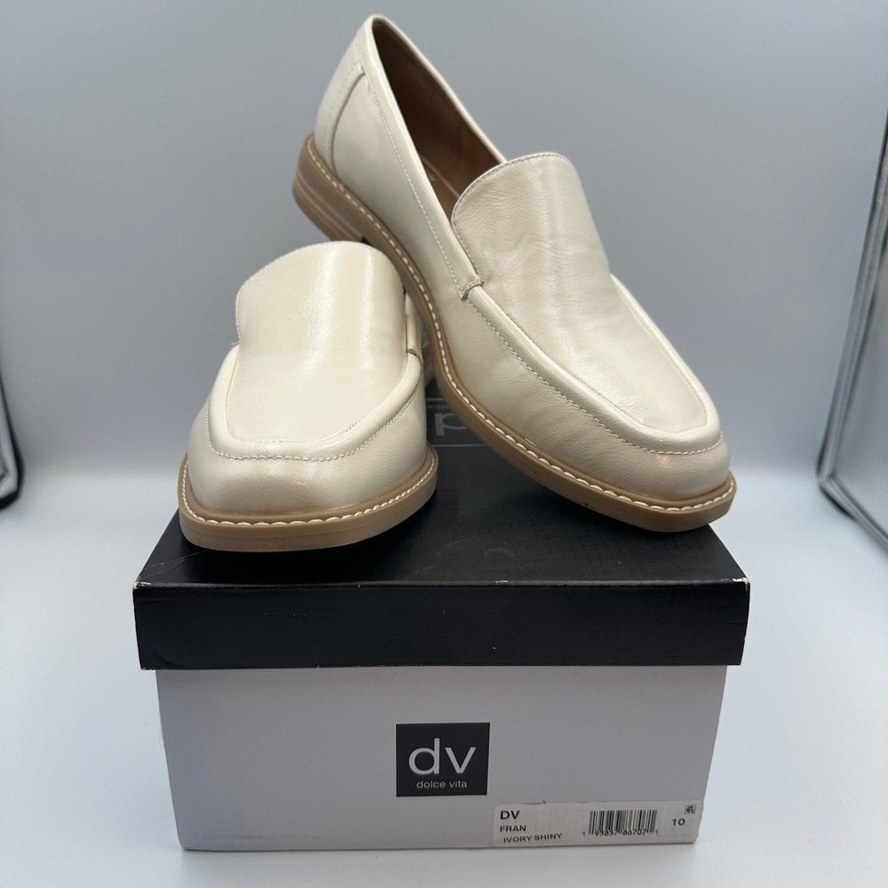 New DV Dolce Vita Fran‎ Loafers 10 Ivory Shiny Slip On Classic Office Minimalist